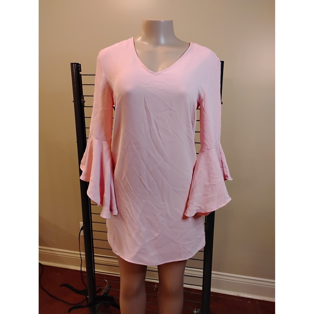 Le Kate Blush Pink Bell Sleeve V-Neck Mini Shift Dress DR8602T Small
